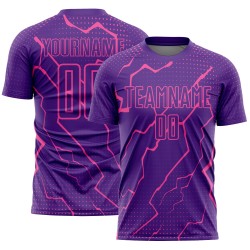 Aangepast paars roze bliksem sublimatie voetbaltenue shirt