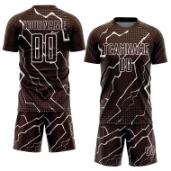 Aangepast bruin-wit bliksem sublimatie voetbaltenue shirt