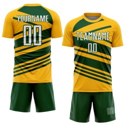 Aangepast goud-wit-groen sublimatie voetbaltenue-shirt