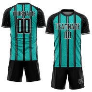 Aangepast zwart aqua-wit gesublimeerd voetbaltenue-shirt