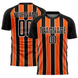Aangepast zwart oranje-wit gesublimeerd voetbaltenue-shirt