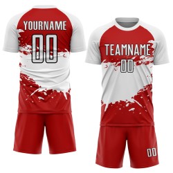 Aangepast rood wit-zwart sublimatie voetbaltenue shirt