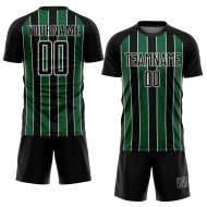 Aangepast zwart Kelly Groen-Wit Lijn Sublimatie Voetbaltenue Jersey