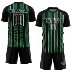 Aangepast zwart Kelly Groen-Wit Lijn Sublimatie Voetbaltenue Jersey