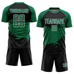 Aangepast zwart Kelly Groen-wit Splash Sublimatie Voetbaltenue Jersey