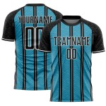 Aangepast Black Panther blauw-wit lijn sublimatie voetbaltenue shirt Aangepast Black Panther blauw-wit lijn sublimatie voetbaltenue shirt