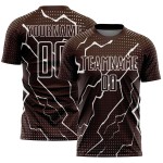 Aangepast bruin-wit bliksem sublimatie voetbaltenue shirt Aangepast bruin-wit bliksem sublimatie voetbaltenue shirt