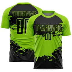Aangepast zwart neongroen sublimatie voetbaltenue-shirt