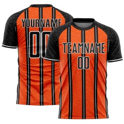 Aangepast zwart oranje-wit gesublimeerd voetbaltenue-shirt