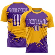 Aangepast paars goud-wit spatten sublimatie voetbaltenue shirt