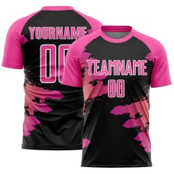 Aangepast roze zwart-wit sublimatie voetbaltenue shirt