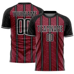 Aangepast zwart karmozijnrood-wit voetbalshirt met sublimatielijn